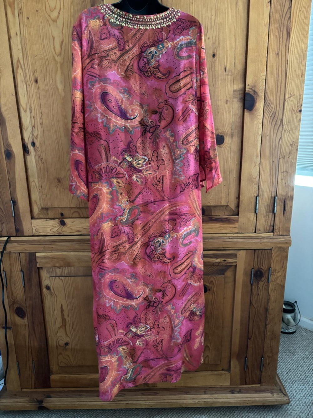 Soma Pure Silk Kaftan Long Maxi Luxury Resort Lounge Wear Sz L / XL - Picture 7 of 11
